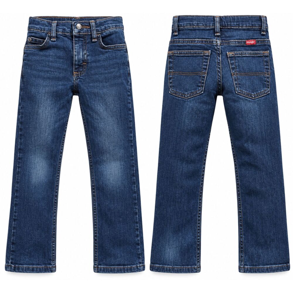 Wrangler Boys Jeans Size 5 Slim Adjustable Waist Blue Denim Stretch Straight Leg
